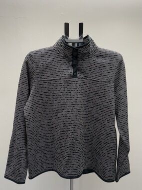 St. John’s Bay Fleece Pullover Snap Mock Neck Striped Sweater Size Large